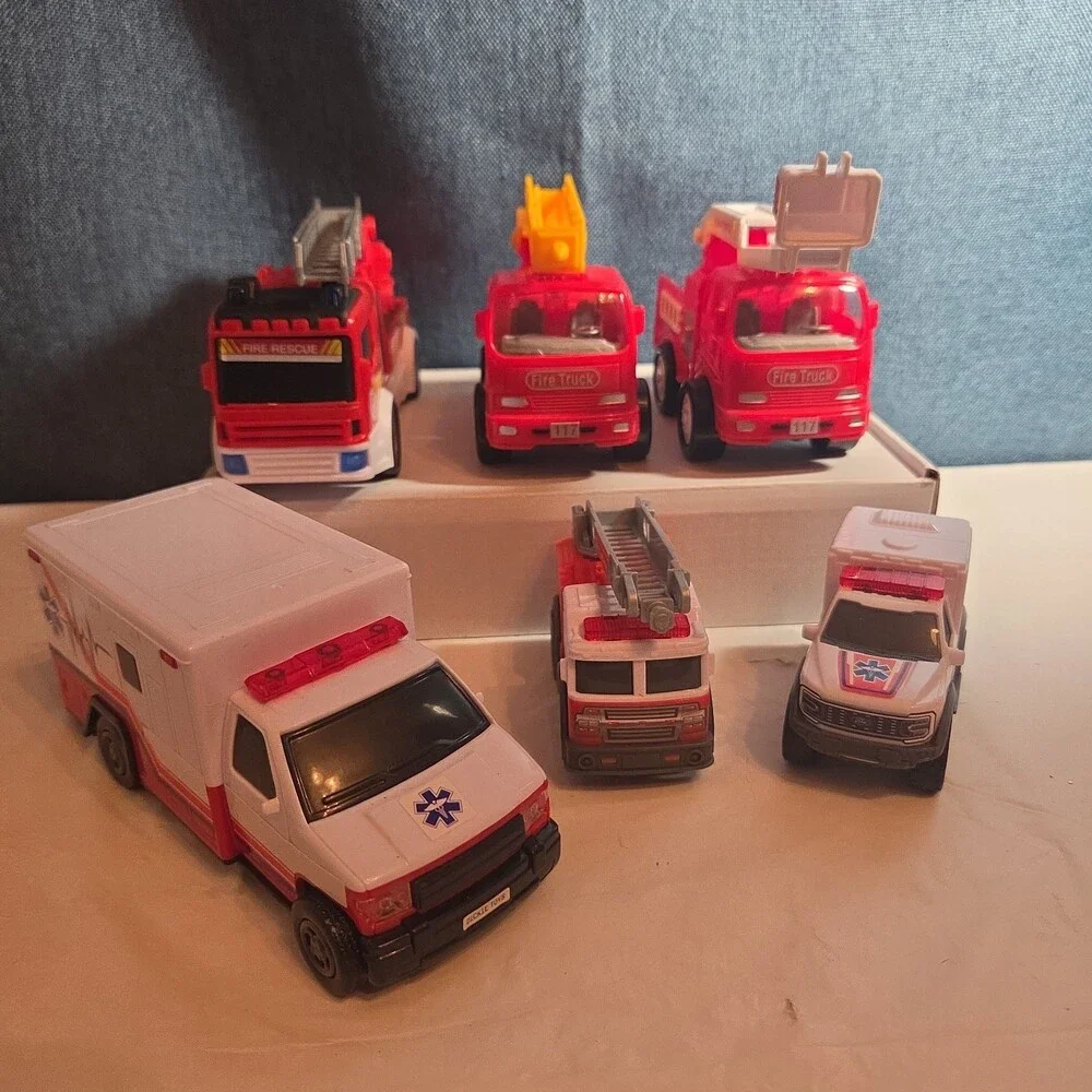 Fire Truck Ambulance Lot 6pc Emergency Rescue Play Set
